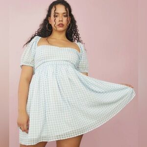 Sugar Thrillz Blue Gingham Baby Doll Dress NWT